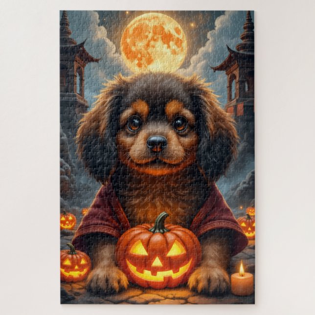 Puzzle Portrait d'Halloween d'un Spaniel Tibétain dans un (Vertical)