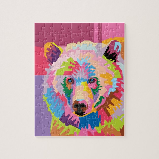 Puzzle Portrait d'ours Pop Art coloré (Vertical)