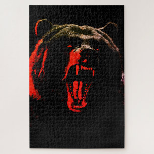 Puzzle Portrait d'ours sauvage sombre sous un éclairage d