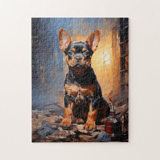 Puzzle Portrait du chiot français Bulldog noir et tan (Vertical)