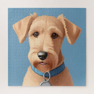 Puzzle Portrait d'un chien mignon portant un collier bleu