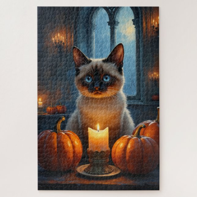 Puzzle Portrait gothique d'Halloween de chat siamois (Vertical)