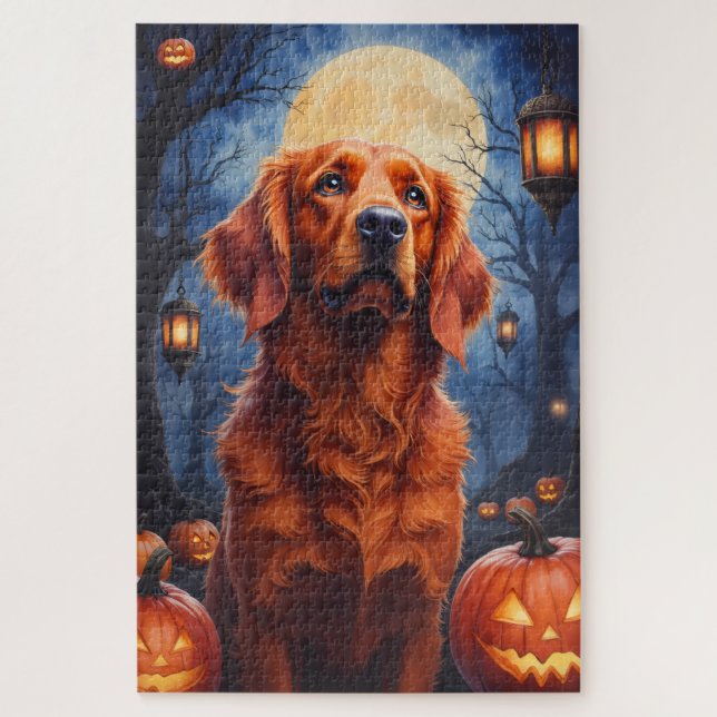 Puzzle Portrait gothique d'Halloween d'un Setter Rouge Ir (Vertical)