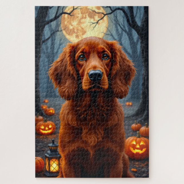 Puzzle Portrait gothique d'Halloween d'un Setter Rouge Ir (Vertical)