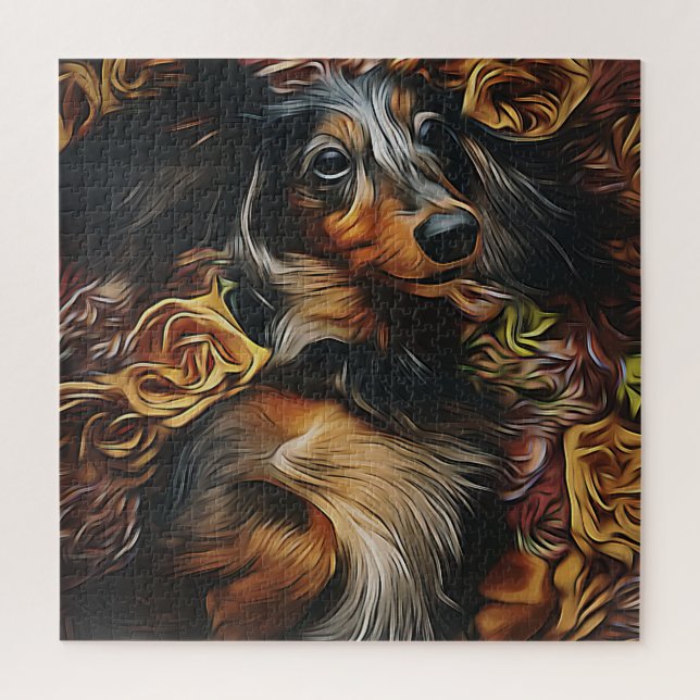 Puzzle Portrait Haut Angle De Dachshund Allongé Sur Le Ch (Vertical)
