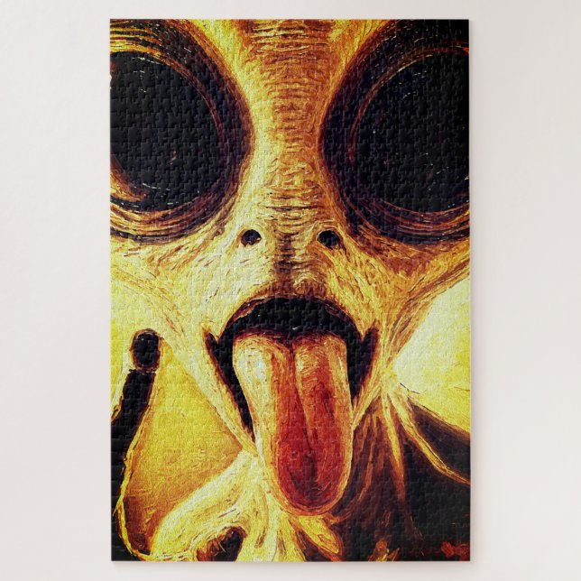 Puzzle Portrait ludique d'alien à l'huile (Vertical)