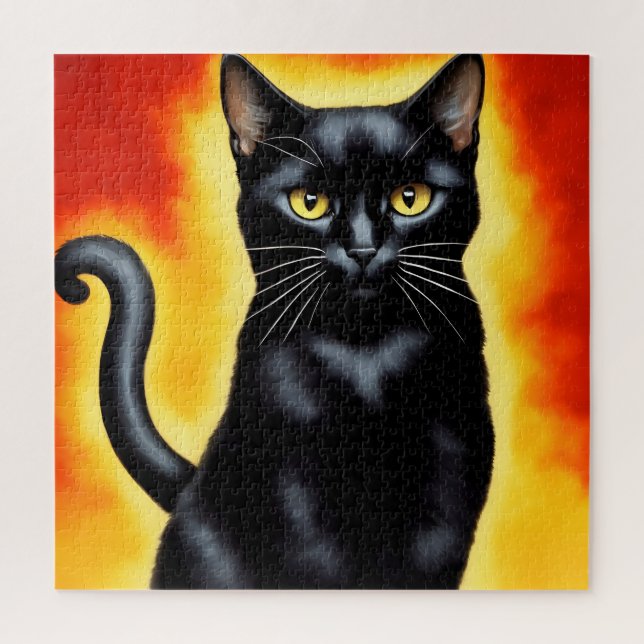 Puzzle Portrait Majestueux d'un Chat Noir Imposant (Vertical)