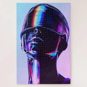 Puzzle Portrait mural artistique chromé arc-en-ciel futur