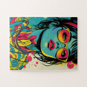 Puzzle Portrait Neon Pop Diva - Art rétro gras et dynamiq