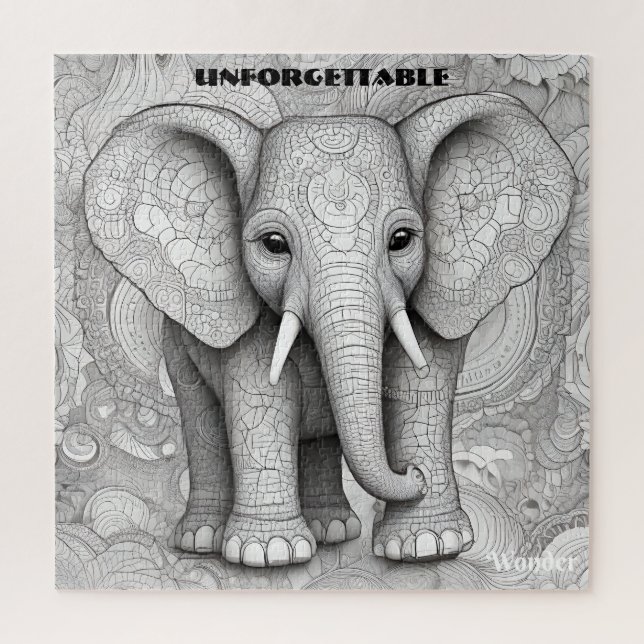 Puzzle Portrait noir et blanc Art Eléphant détaillé (Vertical)