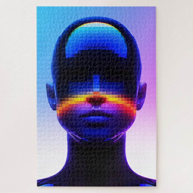 Puzzle Portrait Pixel Art Futuriste – Abstrait Numérique (Vertical)