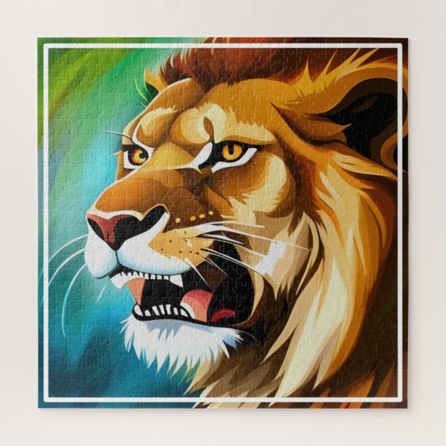 Puzzle Portrait Posé côté Lion rugissant-57566 (Vertical)