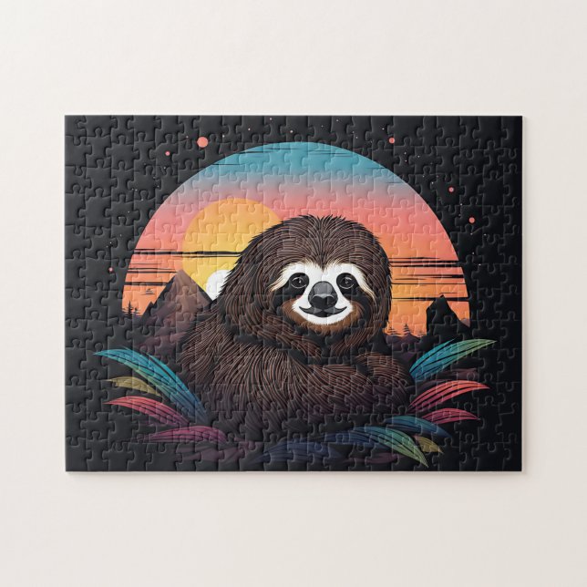 Puzzle Portrait Sloth Avec Coucher De Soleil (Horizontal)
