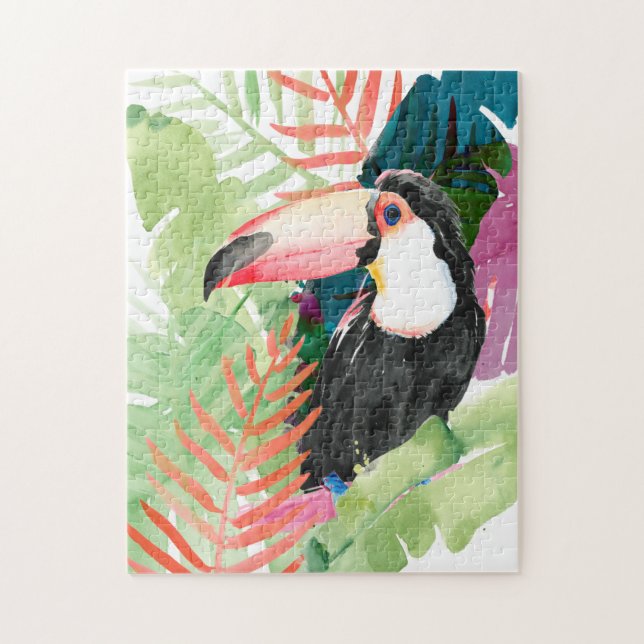 Puzzle Portrait toucan avec Feuilles tropicaux (Vertical)
