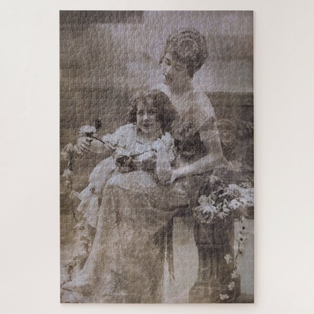 Puzzle Portrait vintage Sepia mère et enfant (Vertical)