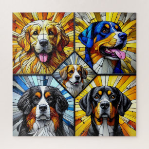 Puzzle Portraits de chiens en verre coloré vibrant 