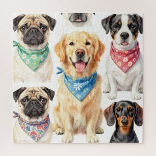 Puzzle Portraits de chiots mignons en bandana en collage 