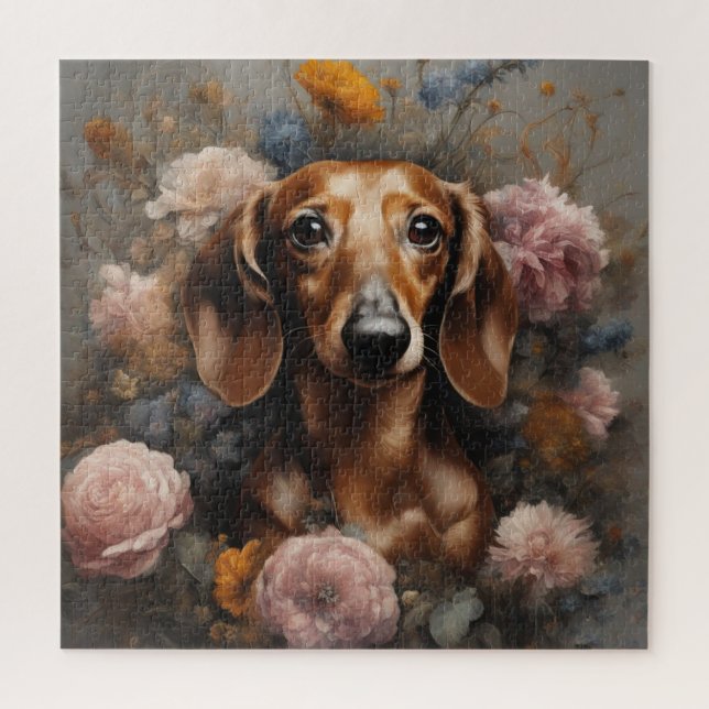 Puzzle Portraits de races de chiens de fleurs 1 (Vertical)