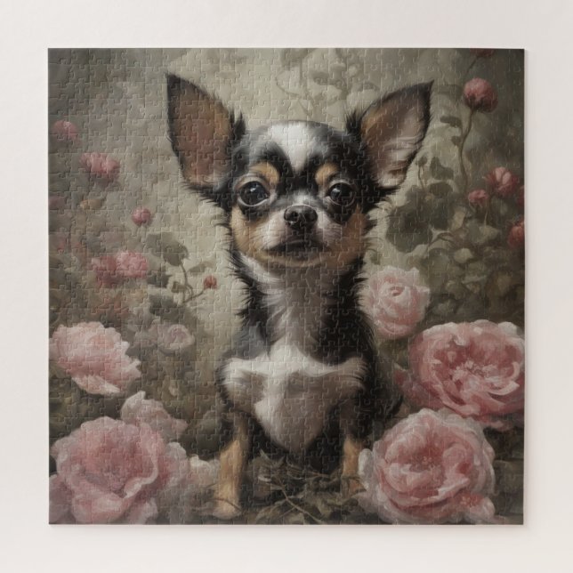 Puzzle Portraits de races de chiens de fleurs 9 (Vertical)