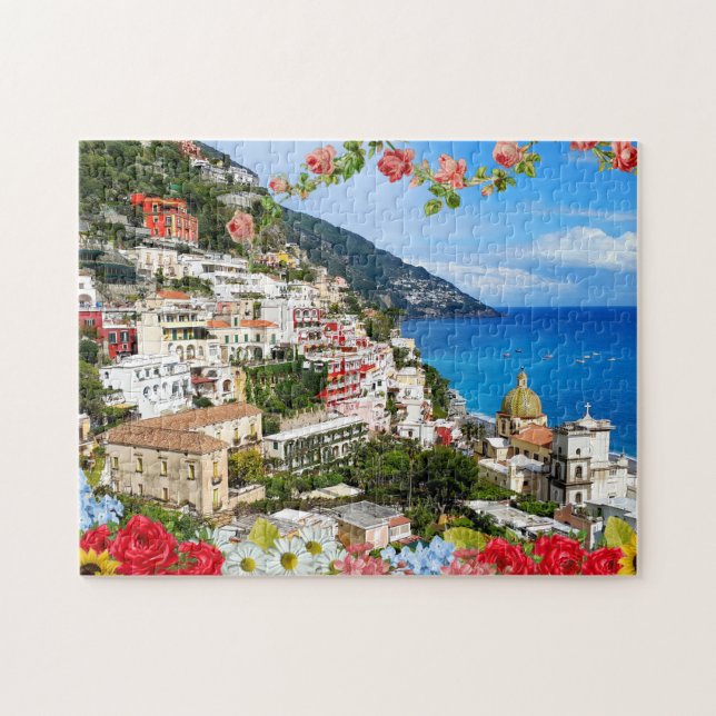 Puzzle Positano Amalfi Coast Italy with flower foreground (Horizontal)