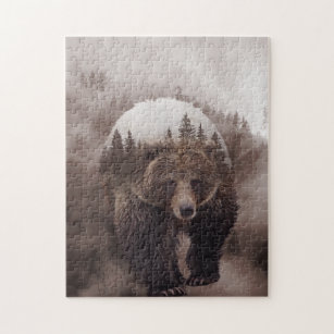 Puzzle Poster de la forêt à double exposition de l'ours B