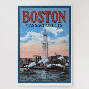 Puzzle Poster de voyage du Massachusetts vintage Boston H
