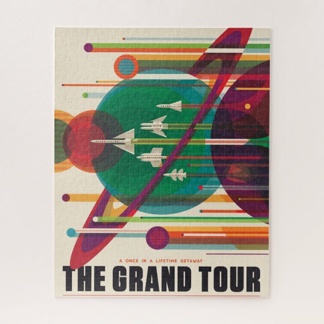 Puzzle Poster de Voyage Espace Rétro - Système Solaire Gr (Vertical)