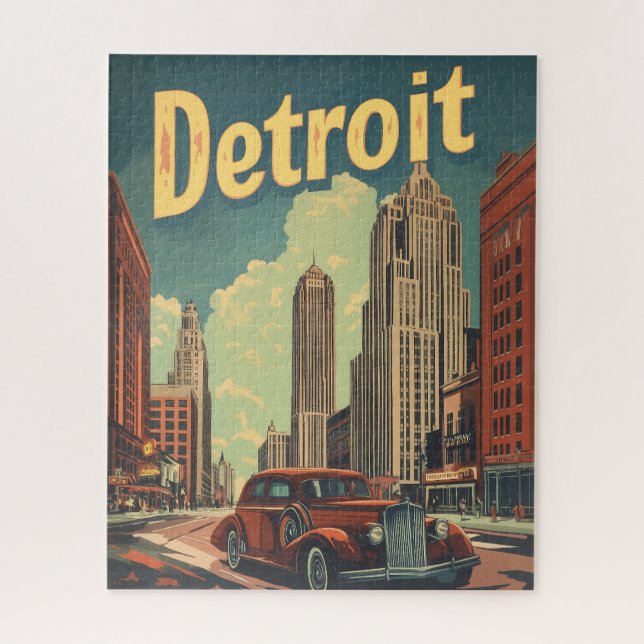Puzzle Poster de voyage Retro Detroit Michigan (Vertical)