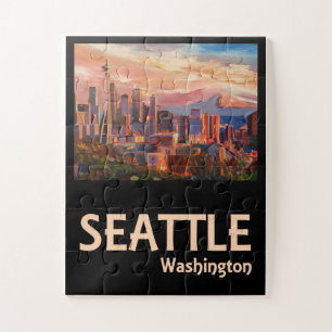 Puzzle Poster de voyage Retro Seattle Washington