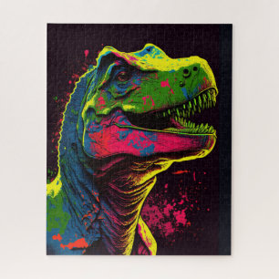 Puzzle Poster Dinosaur Blue T Rex rose et vert pour enfan