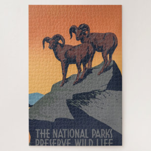 Puzzle Poster du coucher de soleil du mouton de Bighorn P