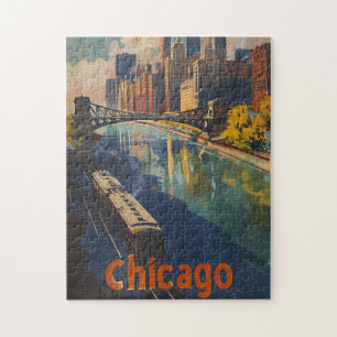 Puzzle Poster vintage Chicago Travel