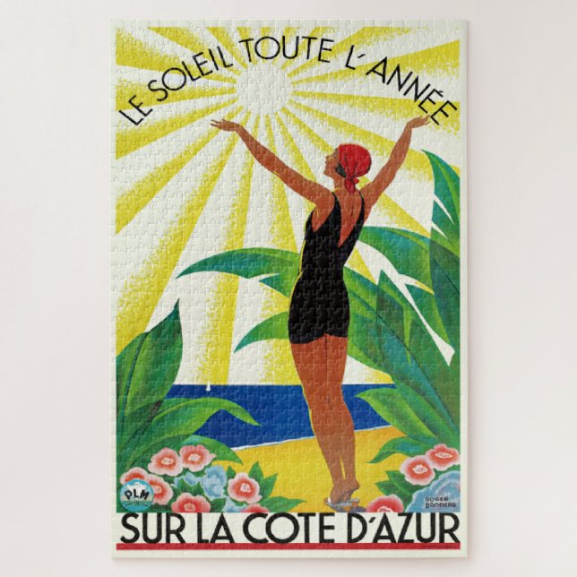 Puzzle Poster Vintage voyage de la Côte d'Azur (Vertical)