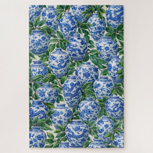 Puzzle Pot à gingembre en porcelaine chinoise bleue (Vertical)