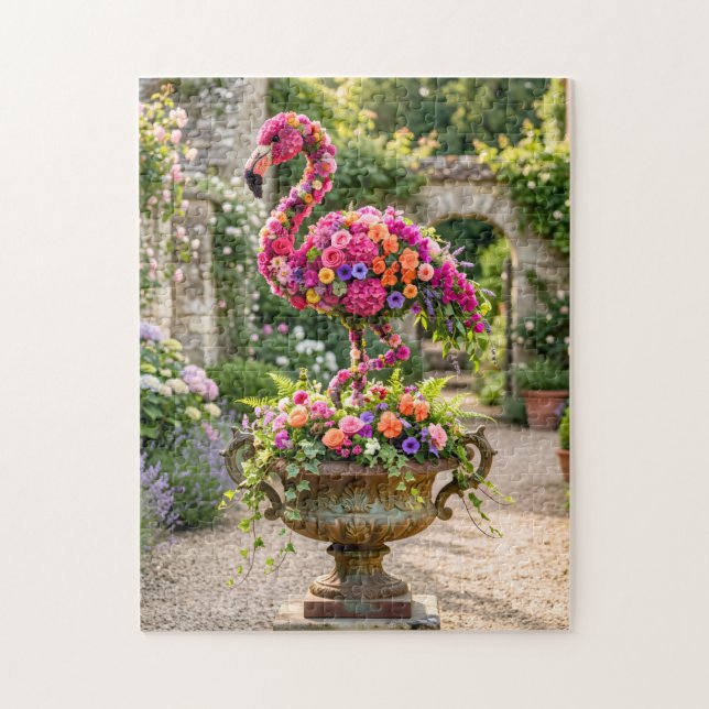 Puzzle Pot de fleurs en topiaire de flamant rose et fleur (Vertical)