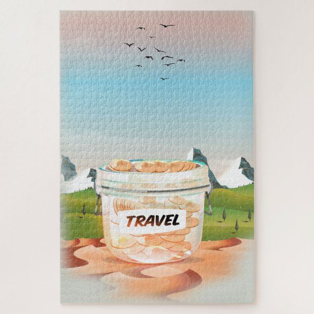 Puzzle Pot en verre pour argent de voyage (Vertical)