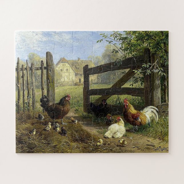 Puzzle Poules de basse-cour en liberté Carl Jutz (Horizontal)