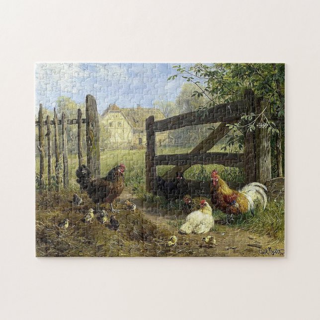 Puzzle Poules de basse-cour en liberté Carl Jutz (Horizontal)