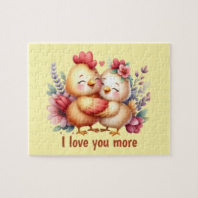 Puzzle Poulet mignon t'aime plus personnalisable (Horizontal)