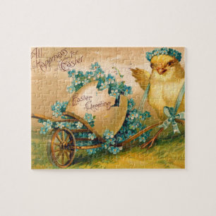 Puzzle Poulet vintage avec chariot d'oeufs de Pâques