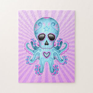 Puzzle Poulpe mignon de zombi de crâne de sucre - pourpr
