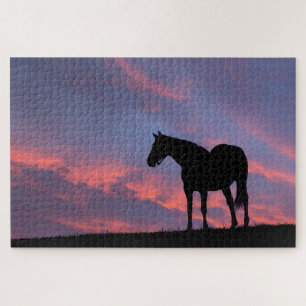 Puzzle Pouls Pur-Sang Silhouetté au Lever du Soleil