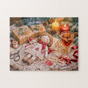 Puzzle Poupée en tissu artisanale avec cadeaux de Noël et