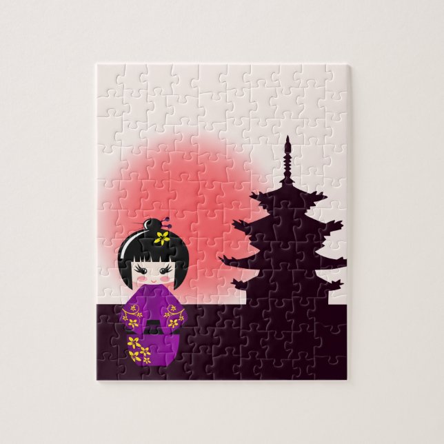 Puzzle Poupée japonaise de kokeshi au temple pendant le (Vertical)