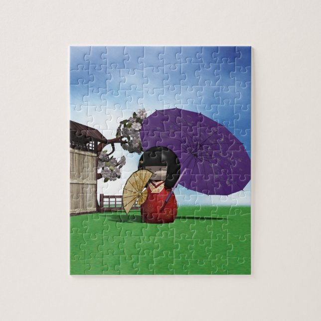 Puzzle Poupée Kokeshi Japonaise Art Fleur de Cerisier (Vertical)