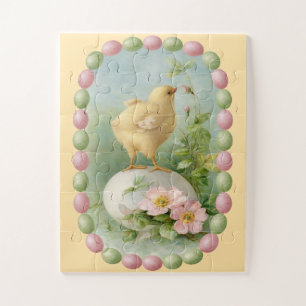 Puzzle Poussin printanier avec bordure d'œuf pastel