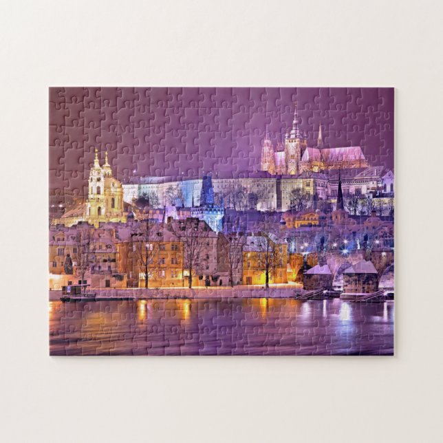 Puzzle Prague la nuit église de rivière paysage 11" x 14" (Horizontal)
