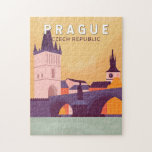 Puzzle Prague République tchèque Travel Art Vintage<br><div class="desc">Design vectoriel rétro Prague. Surnommée "la Cité des Cent Spires",  elle est connue pour son Carré de la Vieille Ville,  au coeur de son centre historique,  aux bâtiments baroques colorés.</div>