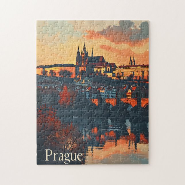 Puzzle Prague vintage : Carte postale du Pont Charles (Vertical)