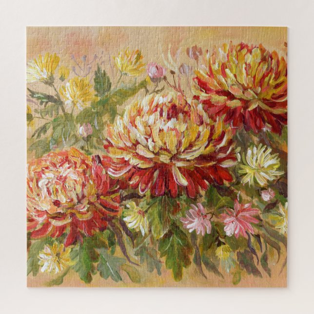 Puzzle Prairie aux chrysanthèmes : Peinture à l'acrylique (Vertical)